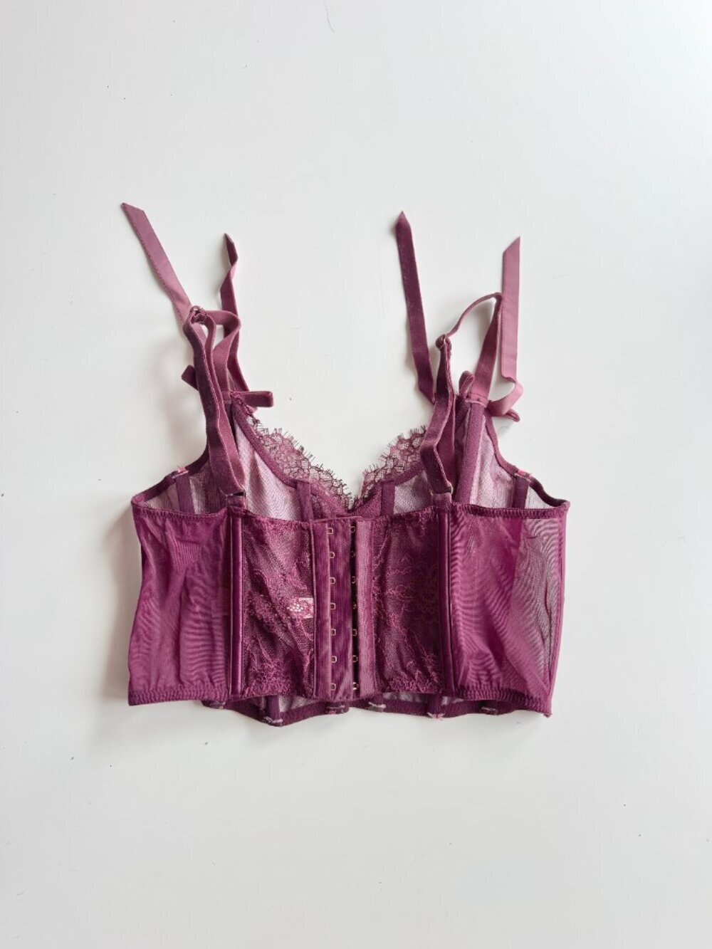 VICTORIA'S SECRET Peony Trellis Maroon Floral Lace Satin Bustier Top, Size M - Picture 9 of 15